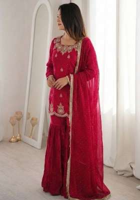 Pink Embroidery Silk Palazzo Set