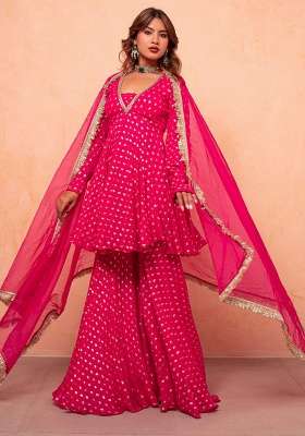 Pink Embroidery Silk Palazzo Set