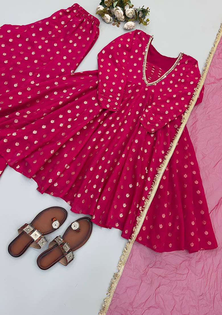 Pink Embroidery Silk Palazzo Set - Indya