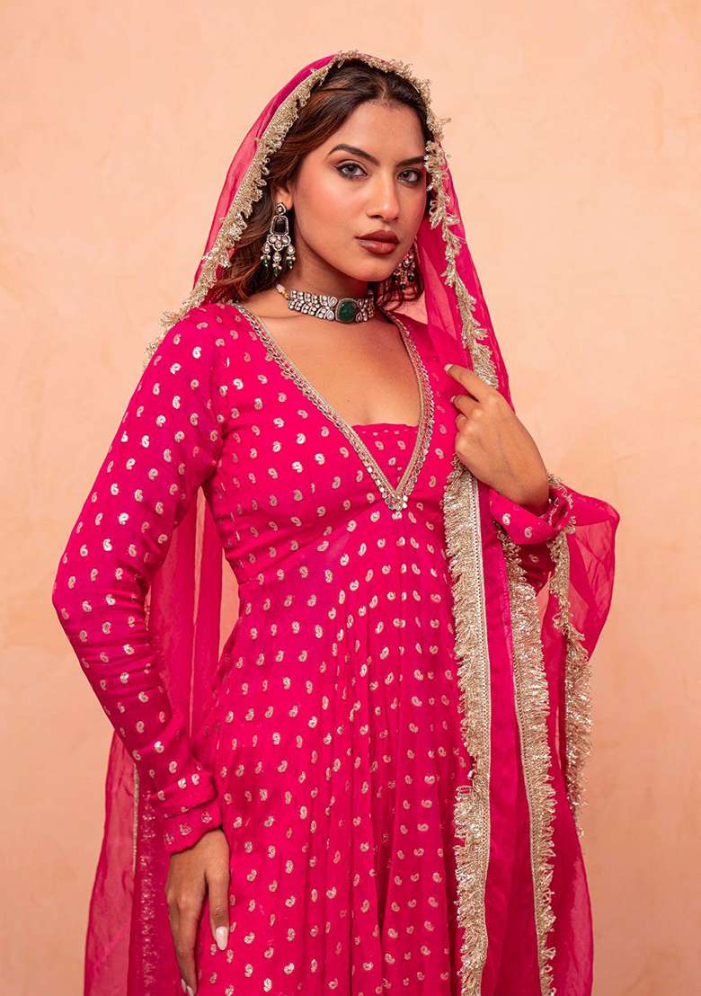 Pink Embroidery Silk Palazzo Set - Indya