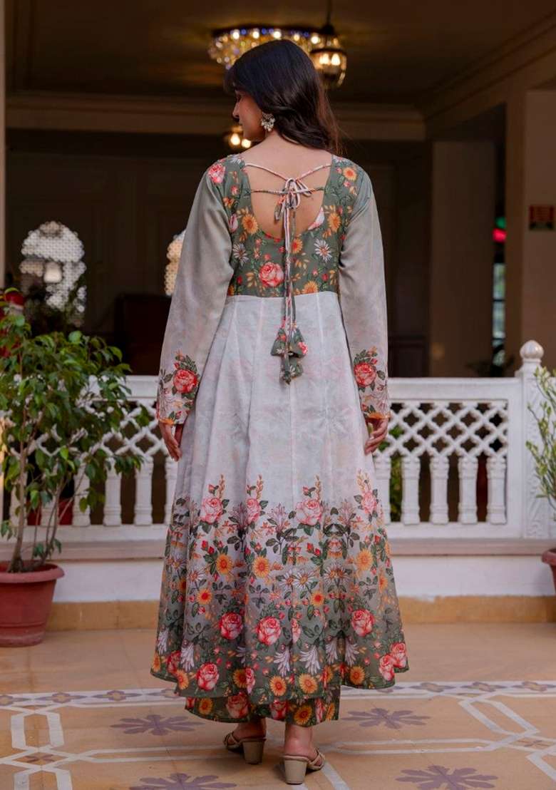 Grey Printed Chanderi Sharara Set - Indya