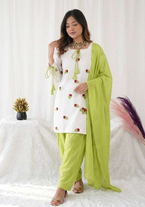 White Embroidery Cotton Sharara Set