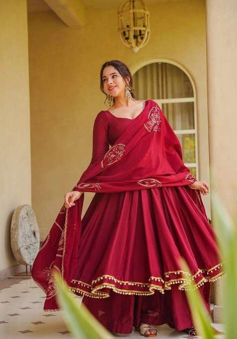 Maroon Embroidery Silk Sharara Set