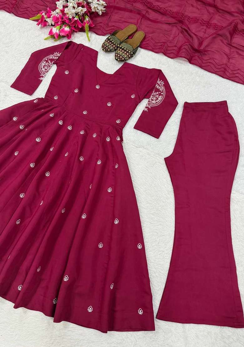 Pink Embroidery Silk Sharara Set - Indya