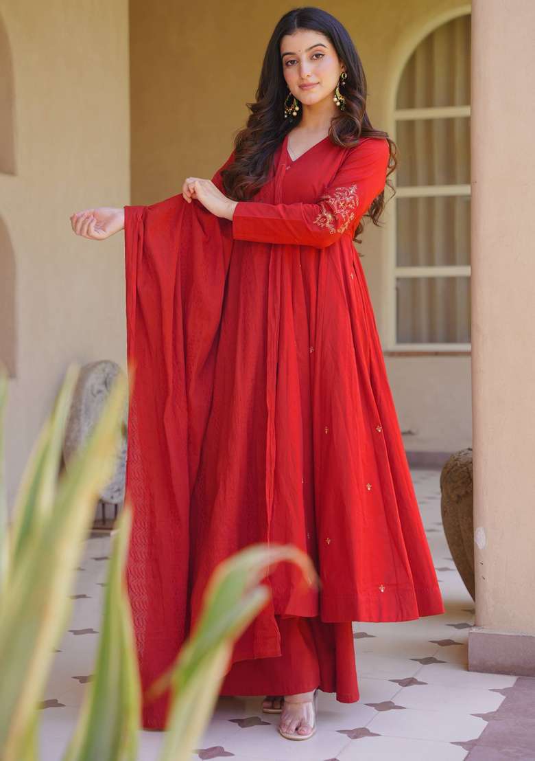 Orange Embroidery Silk Sharara Set - Indya