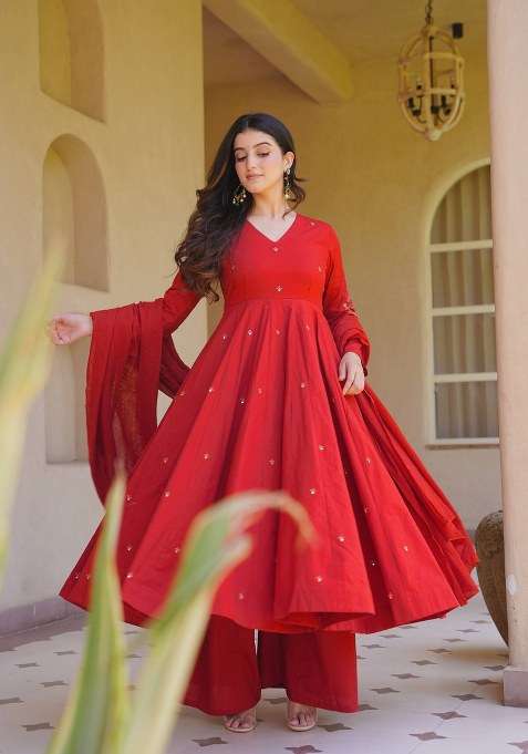 Orange Embroidery Silk Sharara Set