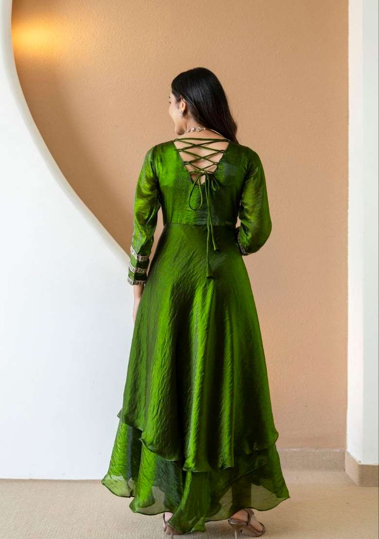 Mehendi Green Embroidery Silk Sharara Set - Indya