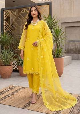 Yellow Embroidery Organza Sharara Set