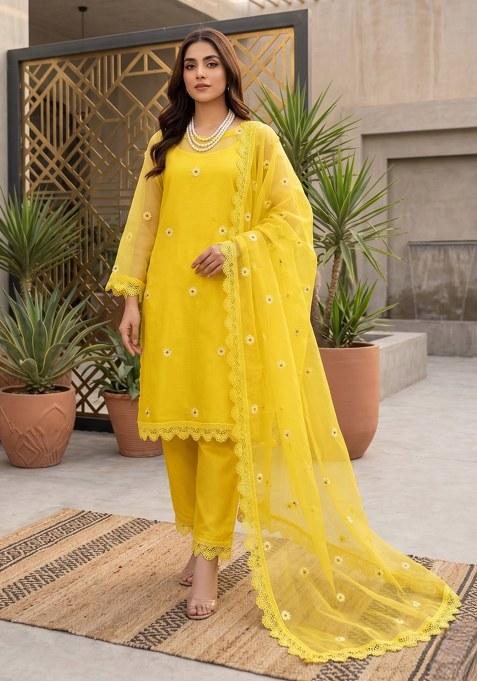 Yellow Embroidery Organza Sharara Set