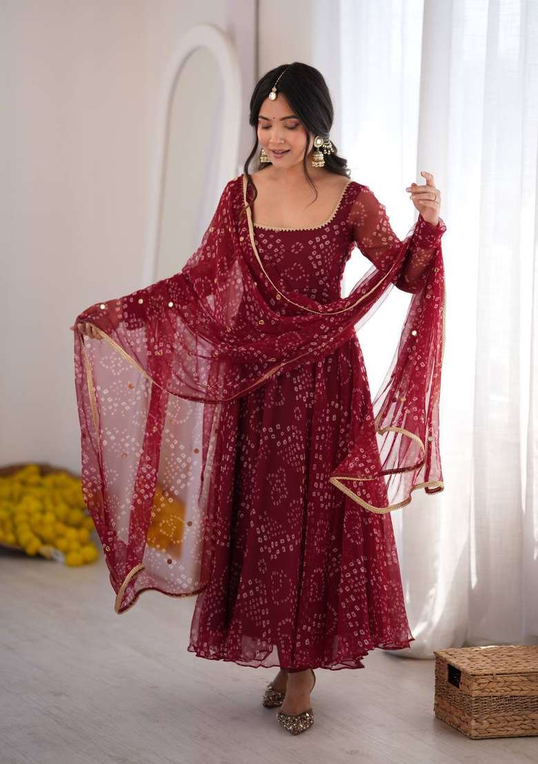 Maroon Printed Silk Sharara Set - Indya