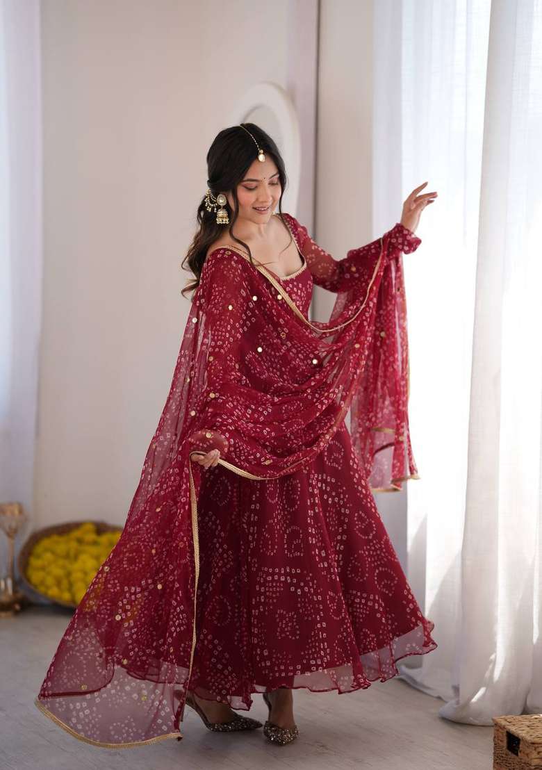 Maroon Printed Silk Sharara Set - Indya