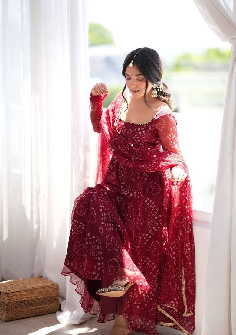 Maroon Printed Silk Sharara Set - Indya