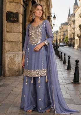 Blue Embroidered Silk Kurta Set