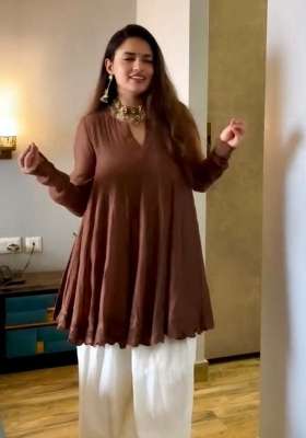 Brown Embroidery Chanderi Salwar Suit Set