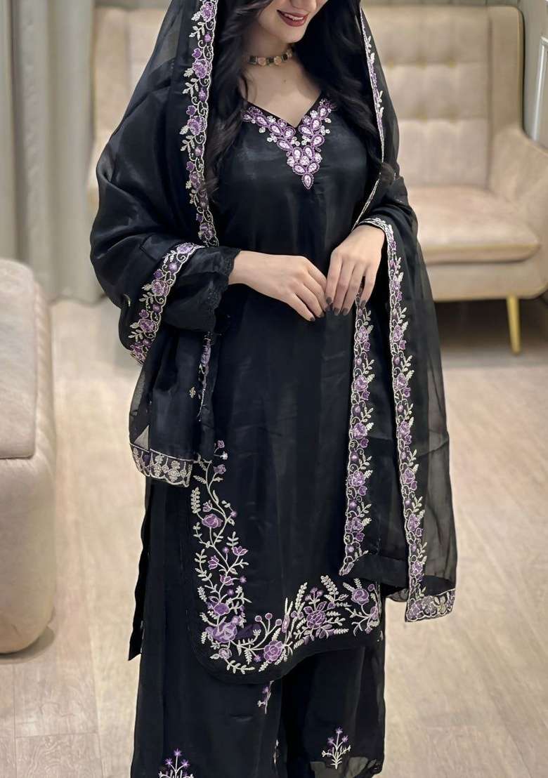 Black Embroidery Fendi Salwar Suit Set - Indya