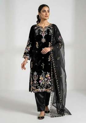 Black Embroidery Silk Salwar Suit Set