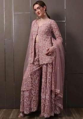 Pink Embroidery Georgette Salwar Suit Set