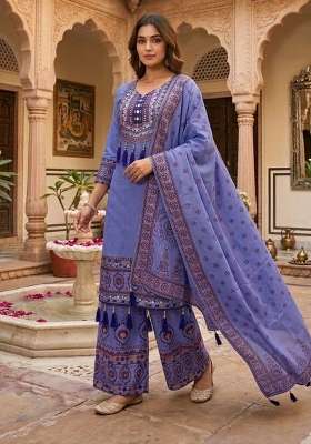 Purple Mirror Work Silk Salwar Suit Set