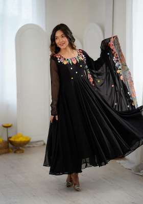 Black Embroidery Georgette Anarkali Set