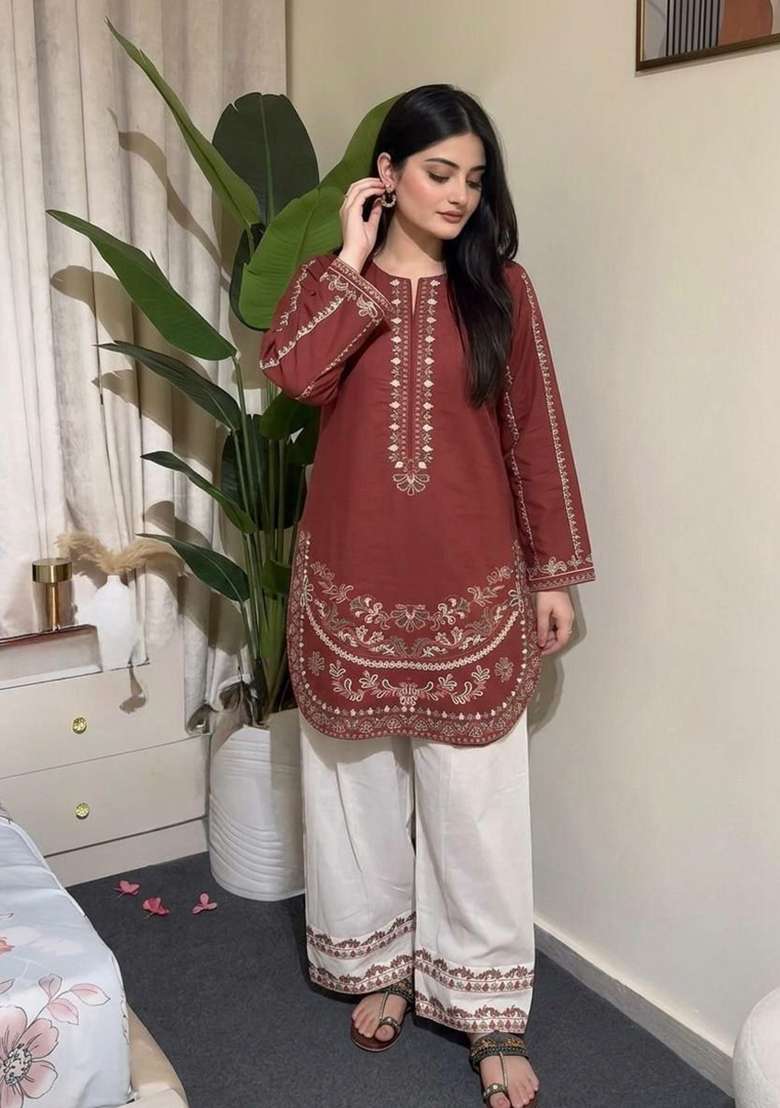Brown Embroidery Silk Salwar Suit Set - Indya