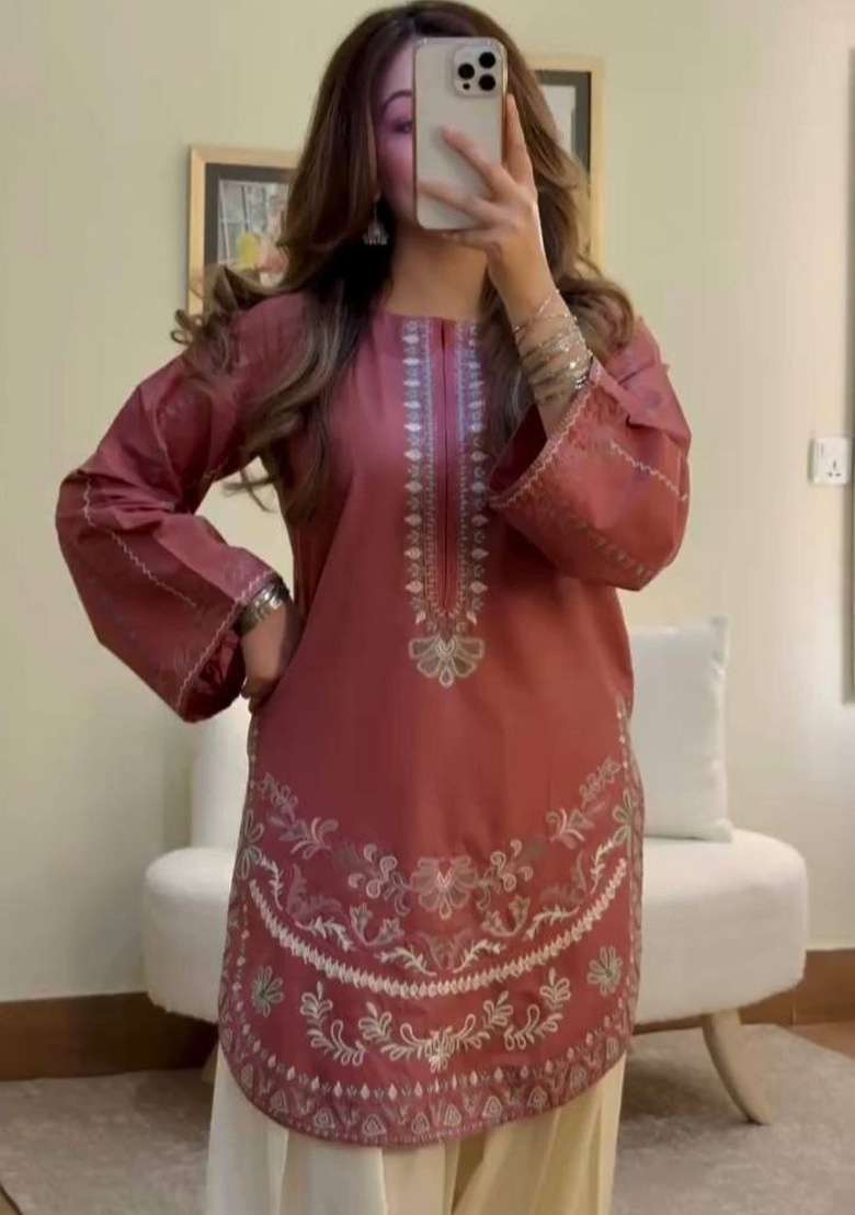 Brown Embroidery Silk Salwar Suit Set - Indya