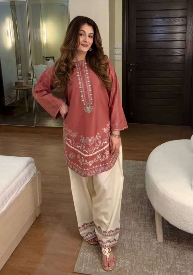 Brown Embroidery Silk Salwar Suit Set - Indya
