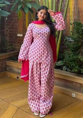 Pink Cotton Salwar Suit Set
