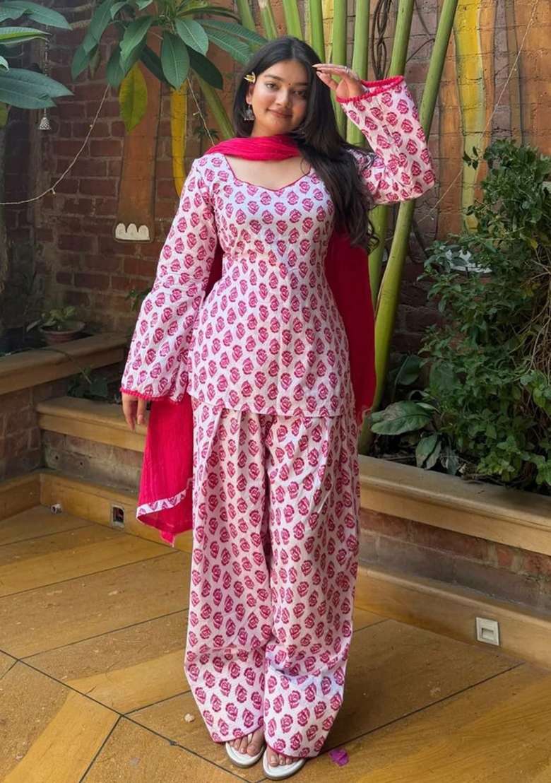 Pink Cotton Salwar Suit Set - Indya