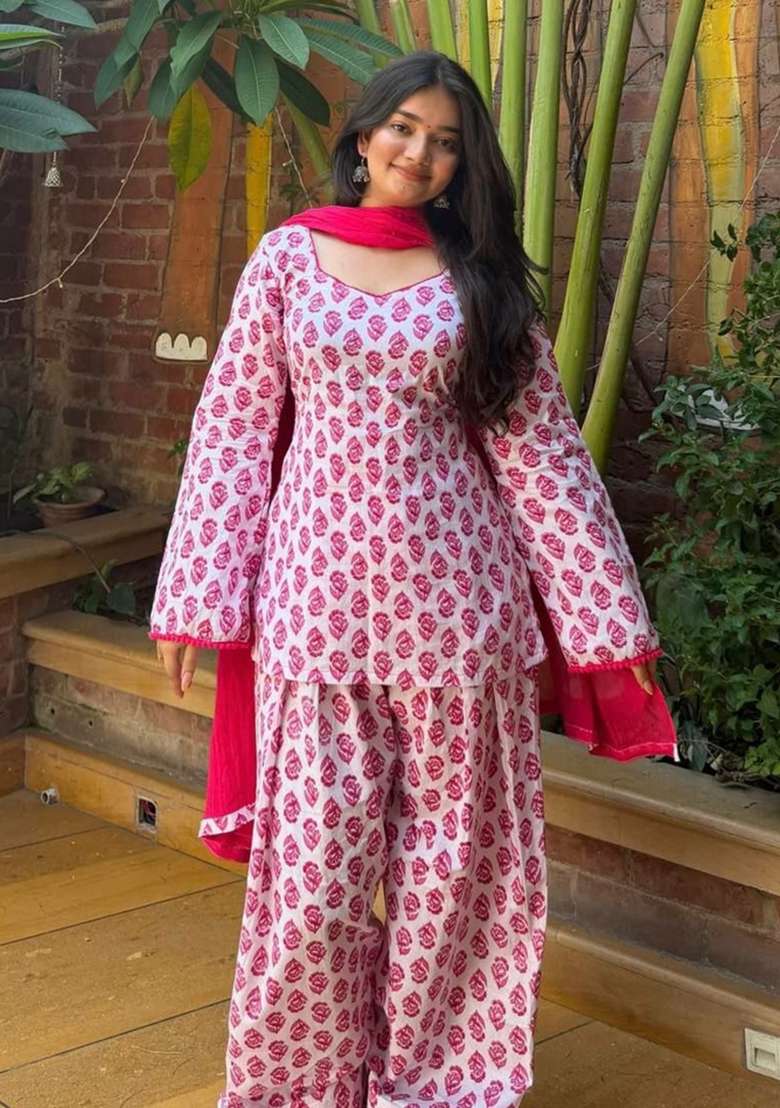 Pink Cotton Salwar Suit Set - Indya