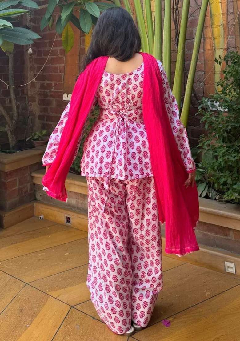 Pink Cotton Salwar Suit Set - Indya