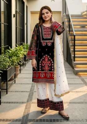 Black Embroidery Silk Salwar Suit Set