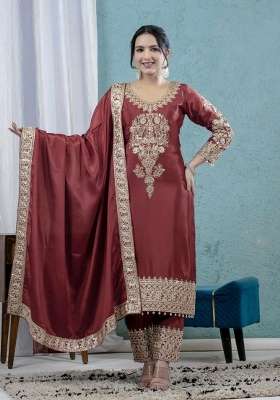 Maroon Embroidery Chinon Salwar Suit Set