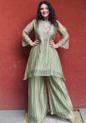 Green Embroidery Silk Salwar Suit Set