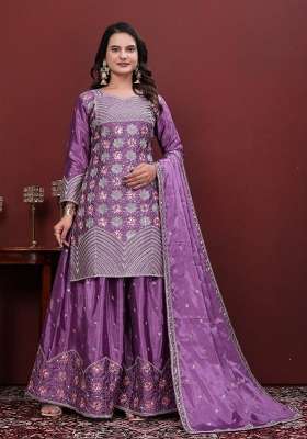 Purple Embroidery Chinon Salwar Suit Set