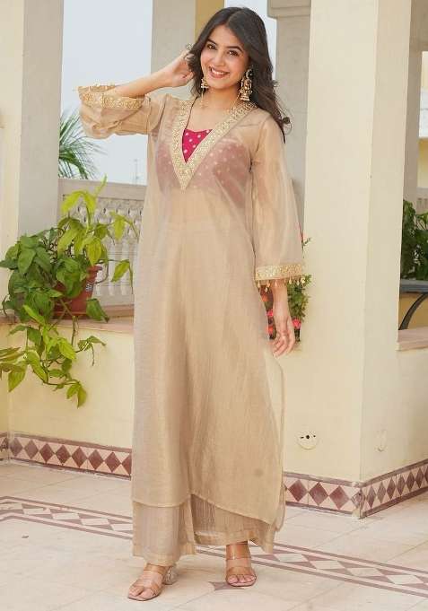 Golden Embroidery Tissue Salwar Suit Set