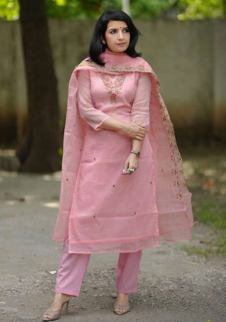 Pastel Embroidered Cotton Kurta Set - Indya