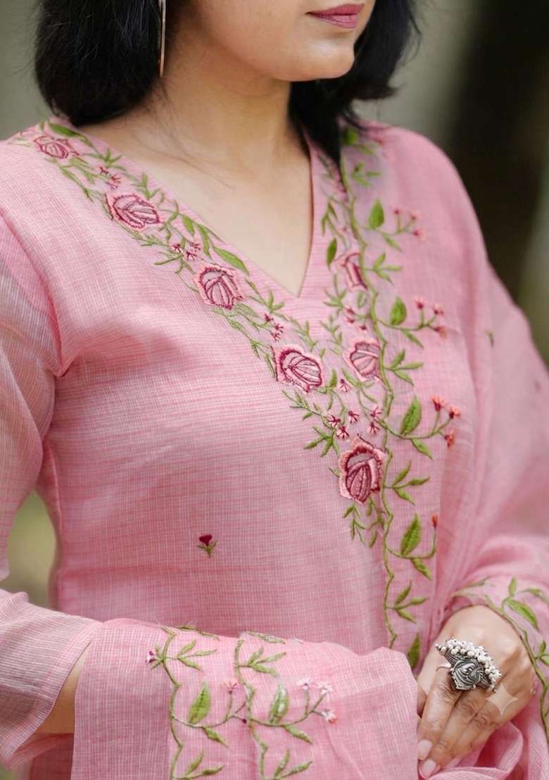 Pastel Embroidered Cotton Kurta Set - Indya