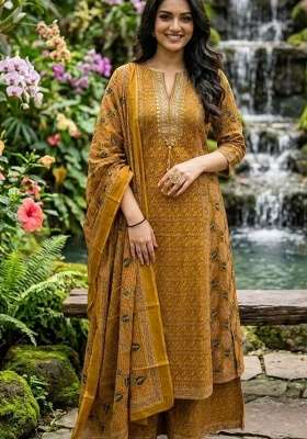 Yellow Printed Cotton Kurta Set