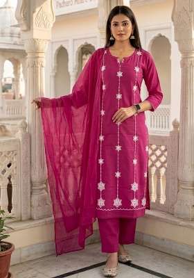 Pink Embroidered Cotton Kurta Set