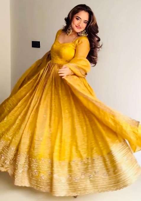 Mustard Embroidery Gold Crash Gown Set