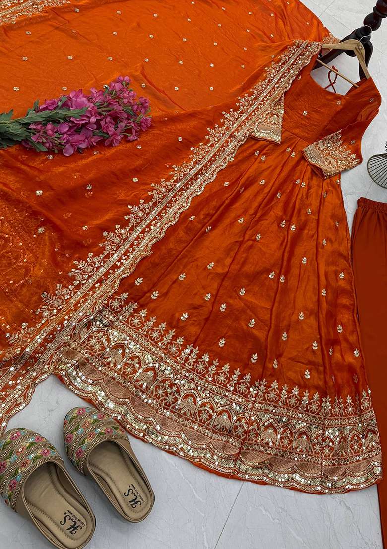 Fanta Embroidery Silk Gown Set - Indya