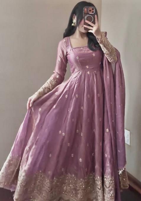 Baby Pink Embroidery Silk Gown Set