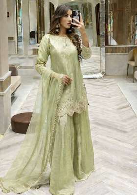 Pista Embroidery Silk Palazzo Set