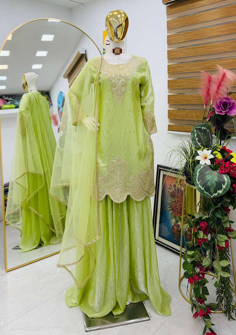 Pista Embroidery Silk Palazzo Set - Indya