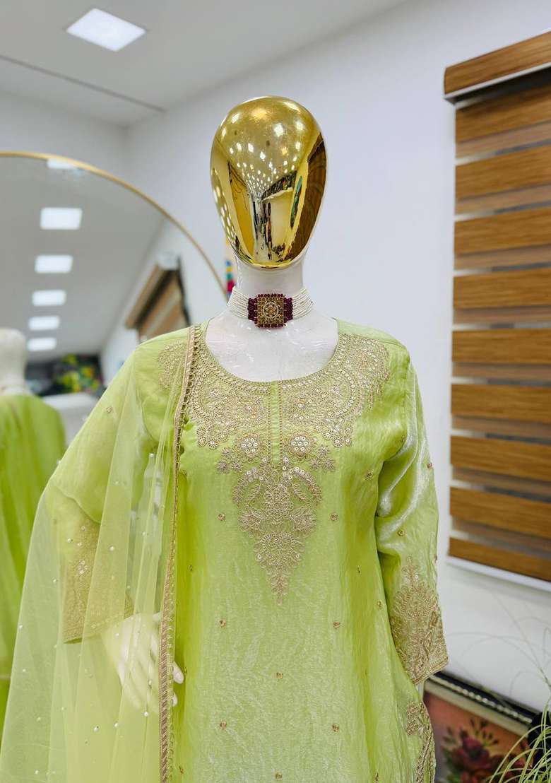 Pista Embroidery Silk Palazzo Set - Indya
