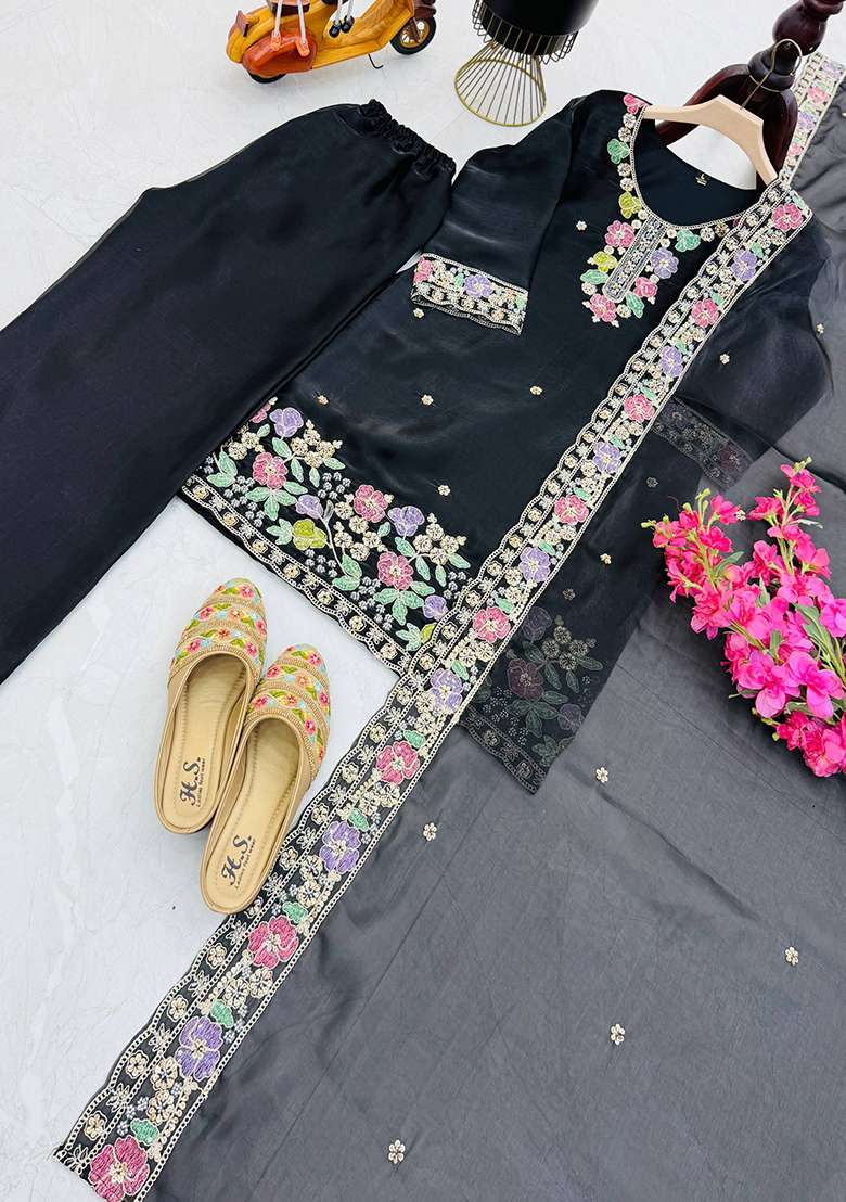 Black Embroidery Jimmy Choo Palazzo Set - Indya