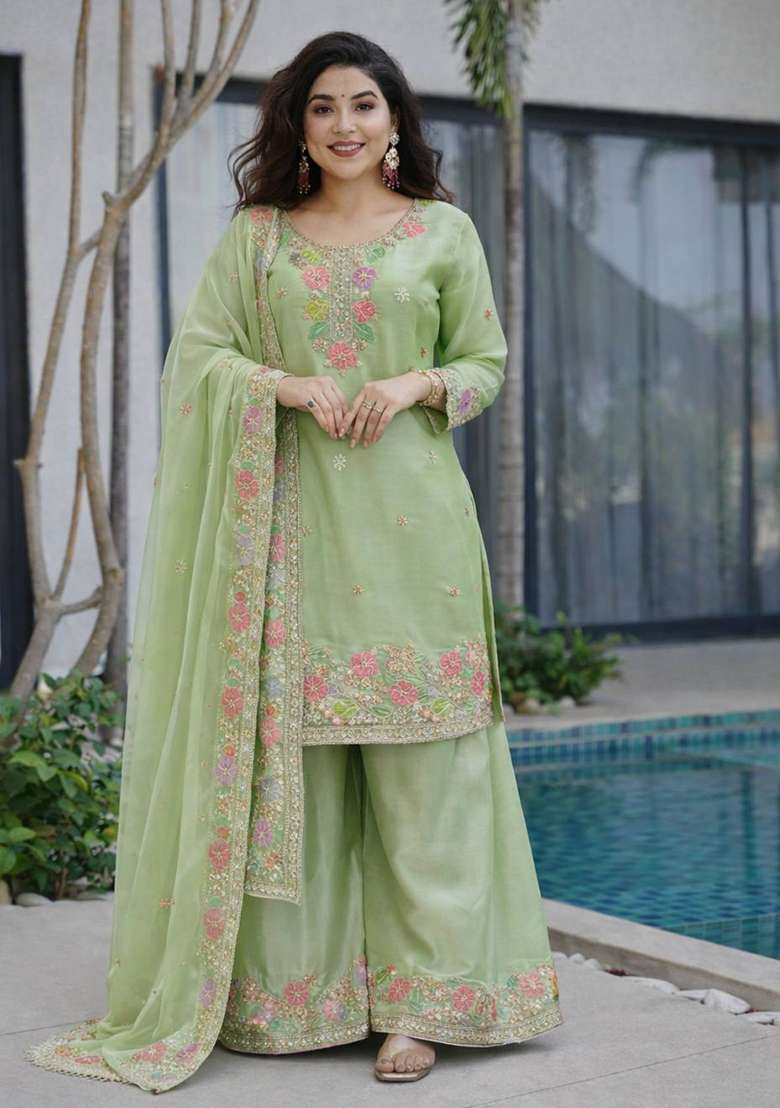 Pista Embroidery Jimmy Choo Palazzo Set - Indya