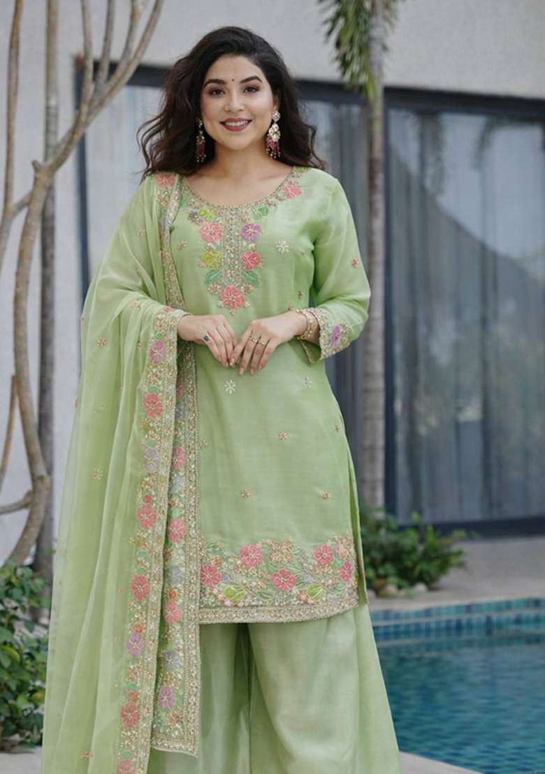 Pista Embroidery Jimmy Choo Palazzo Set - Indya