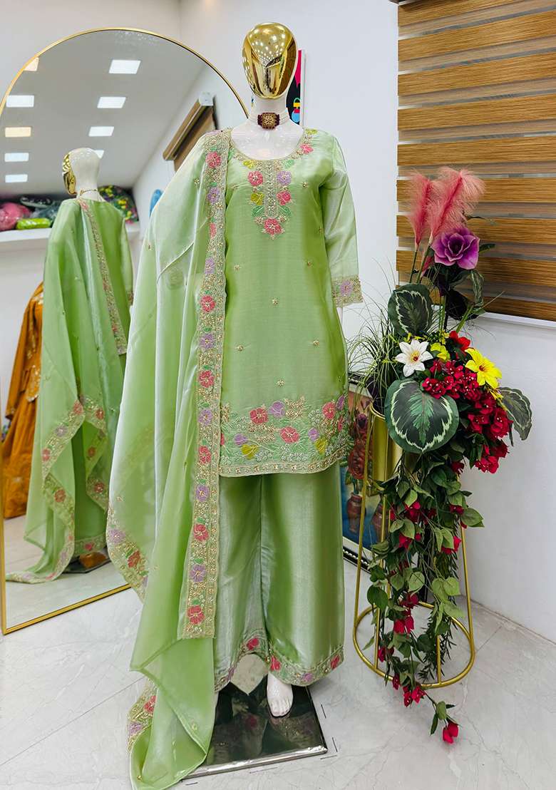 Pista Embroidery Jimmy Choo Palazzo Set - Indya