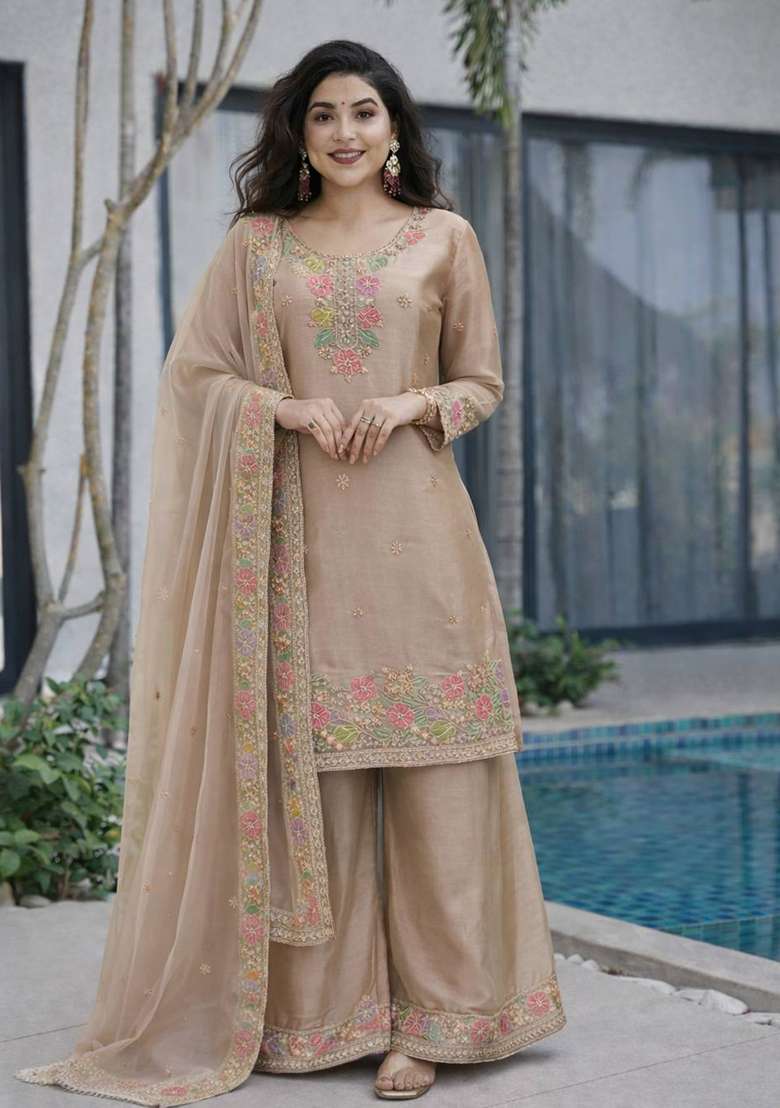Nude Embroidery Jimmy Choo Palazzo Set - Indya